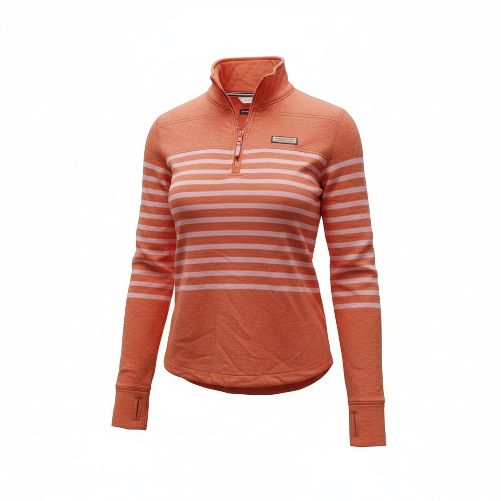Vineyard Vines Coral and Light Pink Striped Pullover
